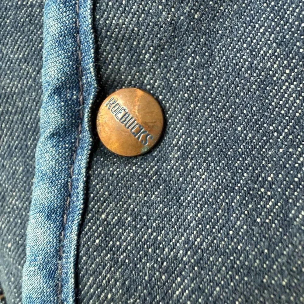 Vintage 70s Sears Roebuck Denim Snap Vest Sherpa Lining M - Picture 5 of 7